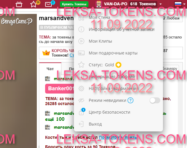 Аккаунты BongaCams с токенами