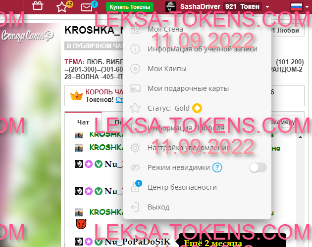 Аккаунты бонгакамс с токенами