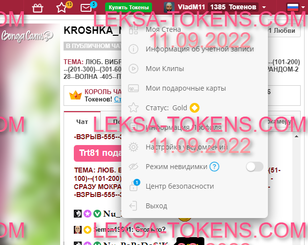 Аккаунт бонгакамс с токенами