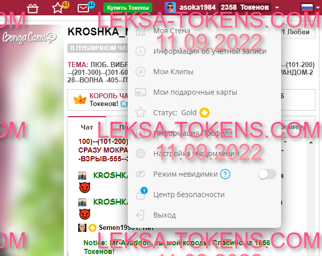 Аккаунт BongaCams с токенами